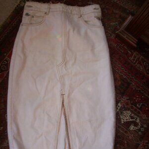 ZARA Women's White Denim Maxi Skirt Size Small Brown Thread Side Buttons W30